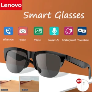 Lenovo Touch Based Smart Glasses with Bone Conduction Outdoor Bluetooth Calls AI Sunglasses Music Player Wireless Headphones